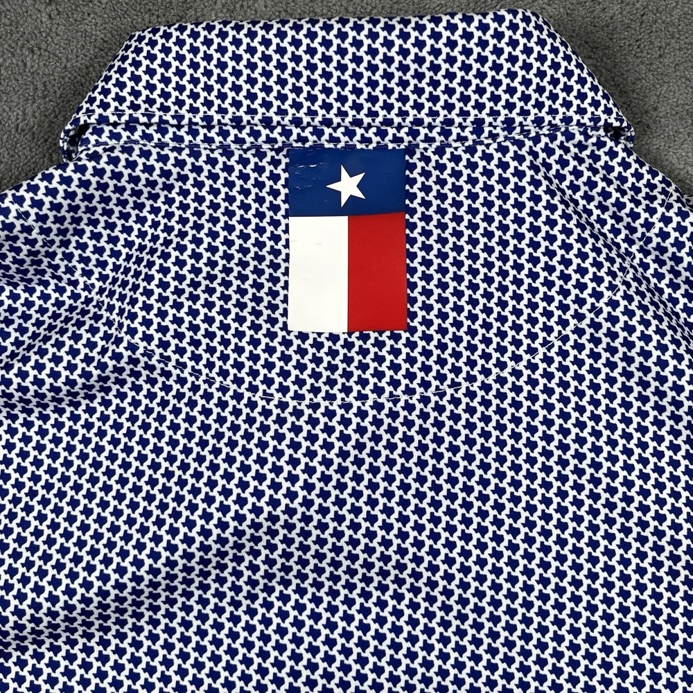 Rhoback Performance Polo Texas All Over Print Blue White Size Medium Golf Shirt - Picture 5 of 8